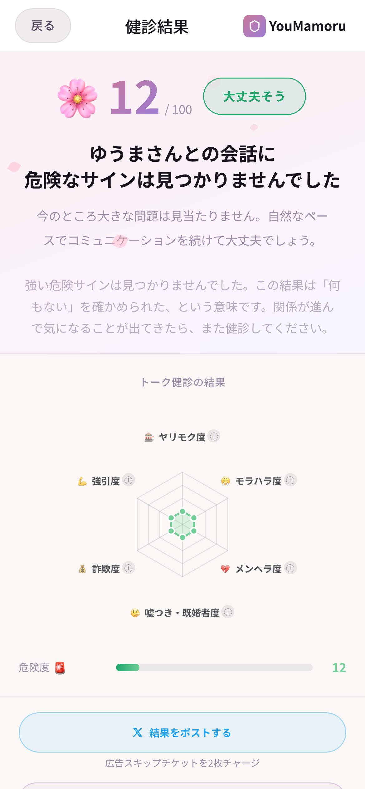 やわらかい色の結果画面